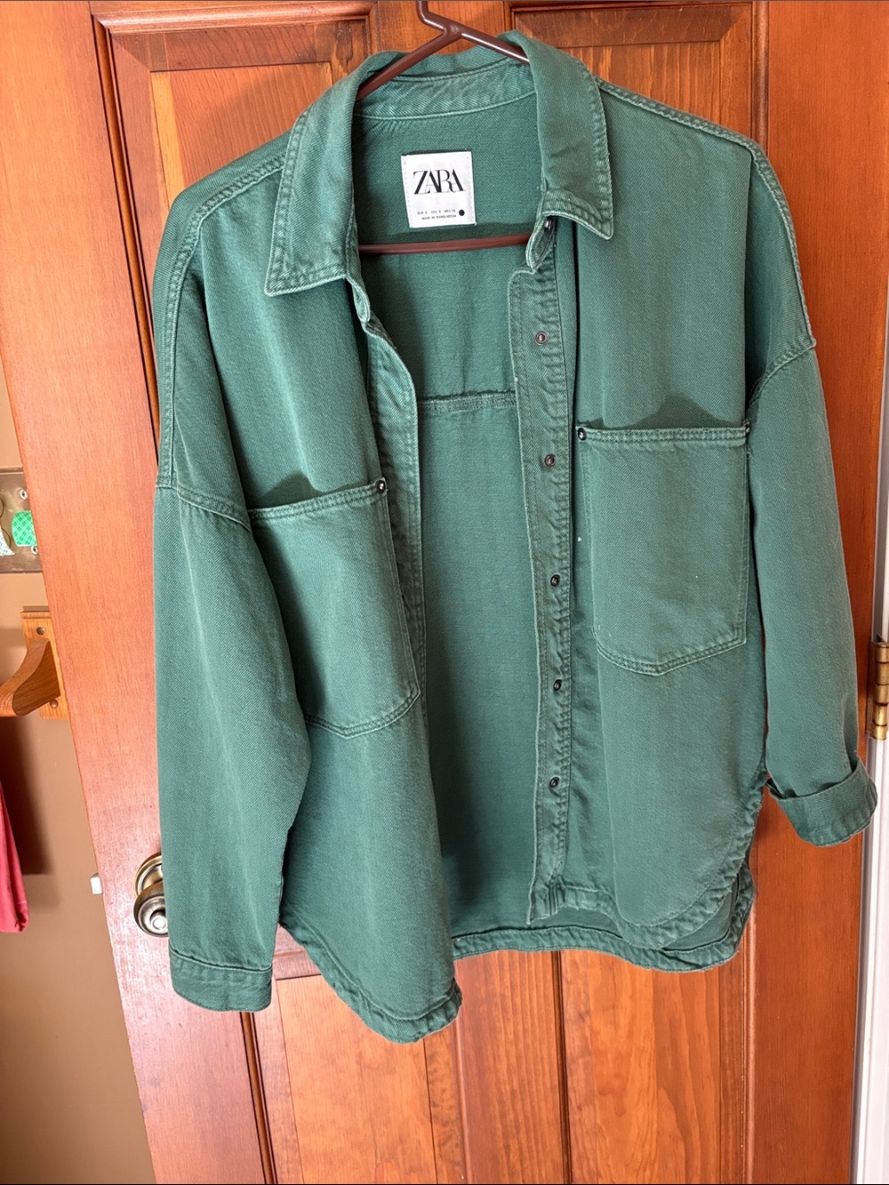 ZARA Forest Green Casual denim patch pockets shirt